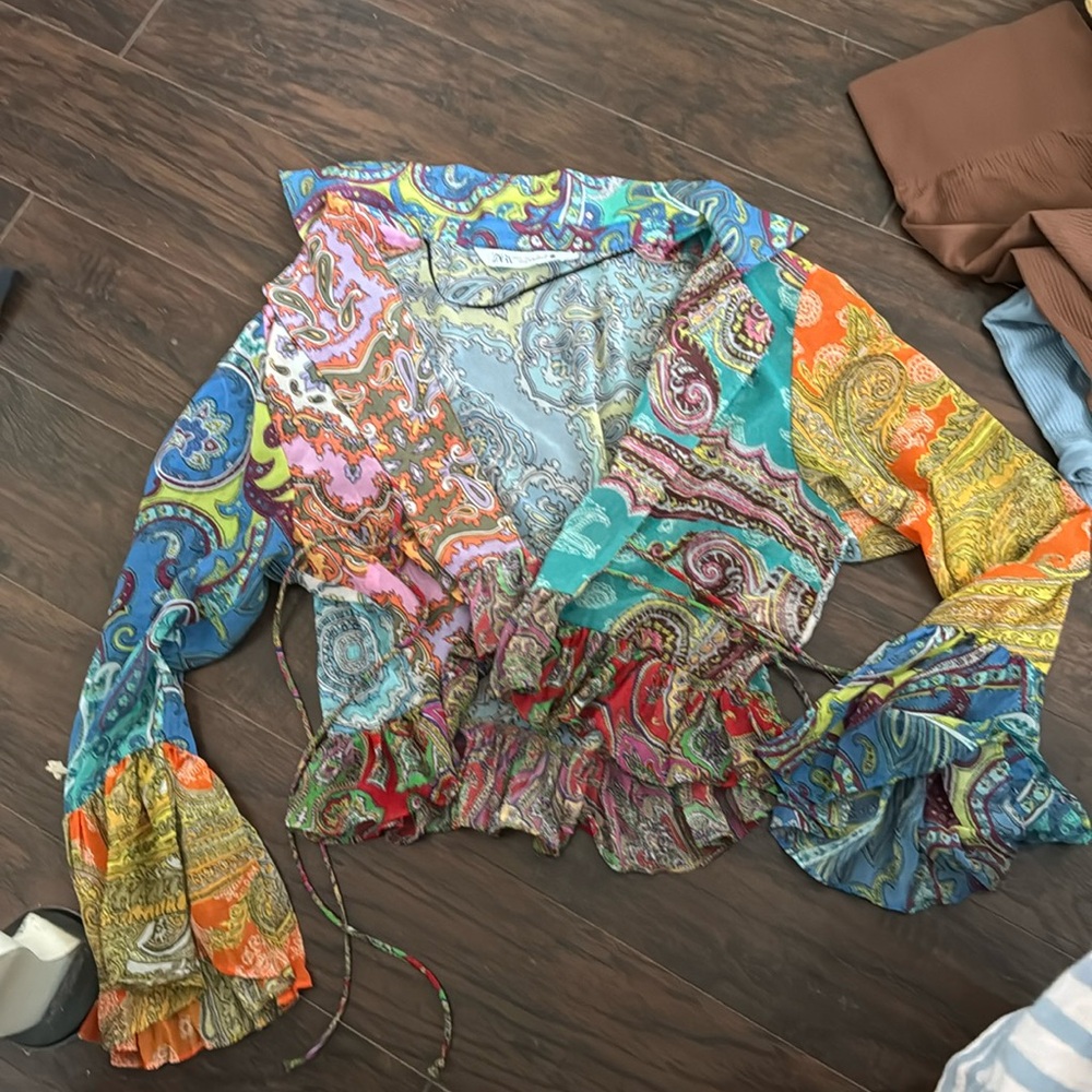 Long sleeve tie front top